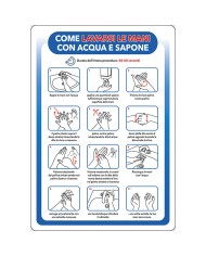 CARTELLO COME LAVARSI LE MANI CON ACQUA E SAPONE cm 20 x 30 - alluminio