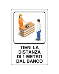 CARTELLO TIENI DISTANZA 1 METRO cm 20 x 30 - alluminio