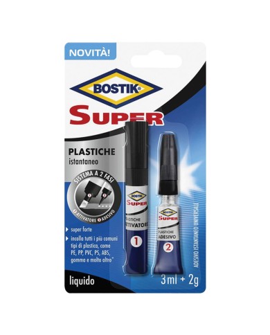ADESIVO ISTANTANEO SUPER PLASTICHE gr. 2 + attivatore da 3 ml