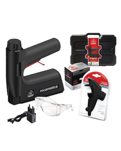 FISSATRICE INCHIODATRICE A BATTERIA ROCAMATICA + PISTOLA MINIGRIP 7H set 2 pezzi (pistola omaggio)