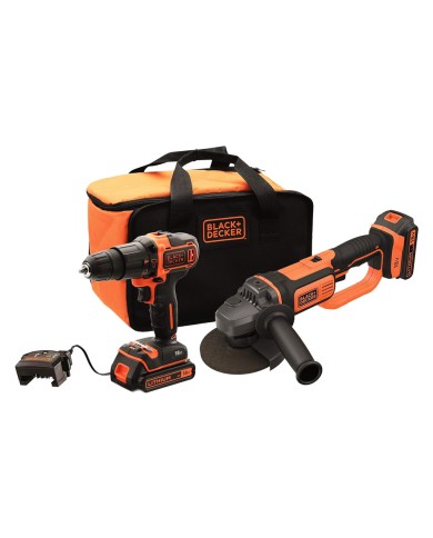 TRAPANO AVVITATORE A BATTERIA CON PERCUSSIONE + SMERIGLIATRICE IN SET BCK24D2S-QW 18V - 2 ah Litio