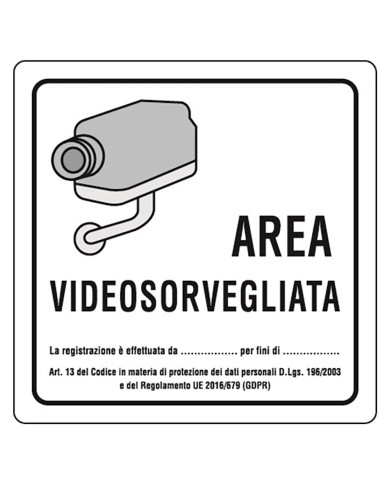 CARTELLO AREA VIDEOSORVEGLIATA cm 20 x 20