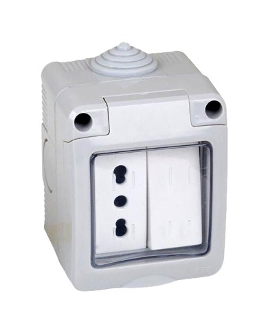 CONTENITORE ESTERNO INTERRUTTORE + PRESA 1 deviatore + presa bivalente 10 16A
