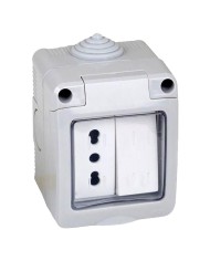 CONTENITORE ESTERNO INTERRUTTORE + PRESA 1 deviatore + presa bivalente 10 16A