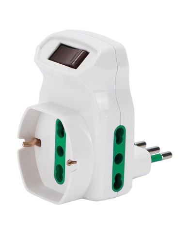 ADATTATORE TRIPLO CON PROTEZIONE SOVRACCARICO Spina 2P+T10A