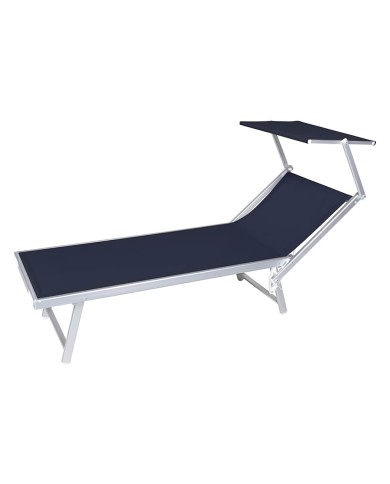 LETTINO SPIAGGIA CON PARASOLE cm 189 x 61 x h 38 - telo blu navy