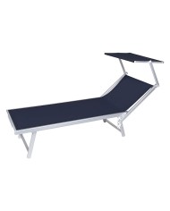 LETTINO SPIAGGIA CON PARASOLE cm 189 x 61 x h 38 - telo blu navy