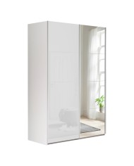 ARMADIO SCORREVOLE CON ANTA A SPECCHIO LINEA SYSTEMA cm. 150 x 67 x h.222 - bianco + bianco laccato