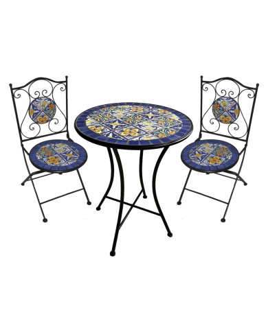 SET TAVOLO MOSAICO DA ESTERNO GENZIANA Ø cm 60 x h.75 (tavolo) - cm 38 x 46-92 (sedie)