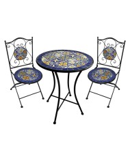 SET TAVOLO MOSAICO DA ESTERNO GENZIANA Ø cm 60 x h.75 (tavolo) - cm 38 x 46-92 (sedie)