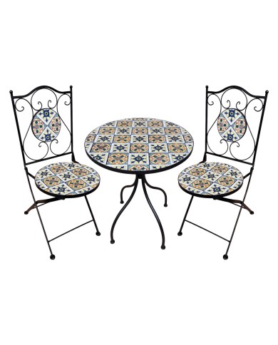 SET TAVOLO MOSAICO DA ESTERNO FIOCCO Ø cm 60 x h.75 (tavolo) - cm 38 x 46-92 (sedie)