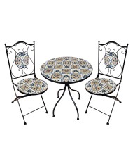 SET TAVOLO MOSAICO DA ESTERNO FIOCCO Ø cm 60 x h.75 (tavolo) - cm 38 x 46-92 (sedie)