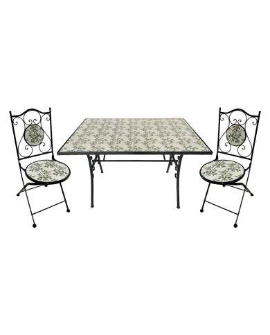 SET TAVOLO MOSAICO DA ESTERNO FLORA cm 120 x 80 x h.75 (tavolo) - cm 38 x 46-92 (sedie)