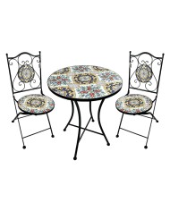SET TAVOLO MOSAICO DA ESTERNO FIORARTE Ø cm 60 x h.75 (tavolo) - cm 38 x h. 46-92 (sedie)