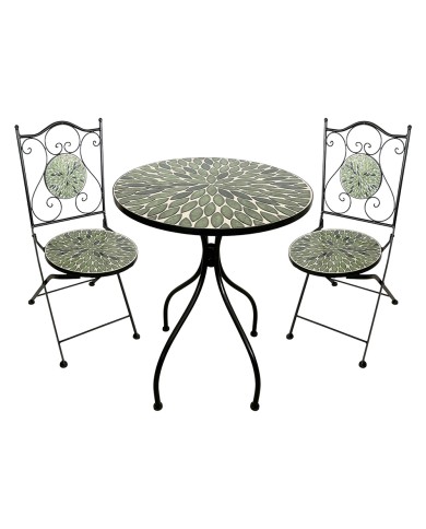 SET TAVOLO MOSAICO DA ESTERNO FOGLIARTE Ø cm 60 x h.75 (tavolo) - cm 38 x h. 46-92 (sedie)