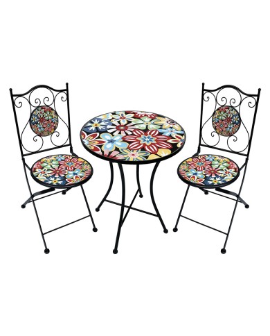 SET TAVOLO MOSAICO DA ESTERNO ALLEGRIA Ø cm 60 x h.75 (tavolo) - cm 38 x 46-92 (sedie)