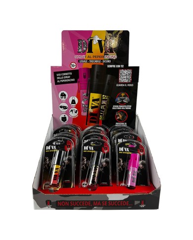 ESPOSITORE SPRAY ANTIAGGRESSIONE DIVA totale 18 pezzi