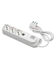 MULTIPRESA CON INTERRUTTORE + USB 3 usc. sp.2P+T 16A + 2 usb 2,1A