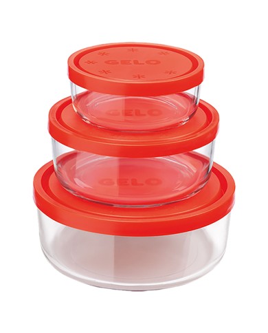 CONTENITORE TONDO IN VETRO SET GELO BOX coperchio plastica rossa