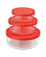CONTENITORE TONDO IN VETRO SET GELO BOX coperchio plastica rossa